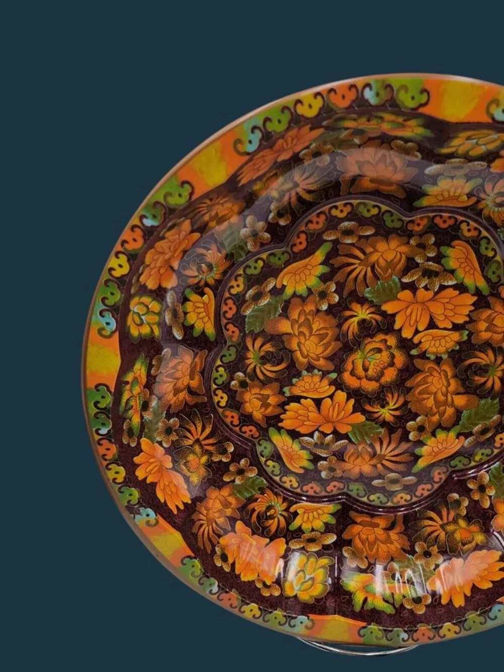 Vintage Daher England 1971 Metal Tin Round Bowl Tray Platter 10 1/4